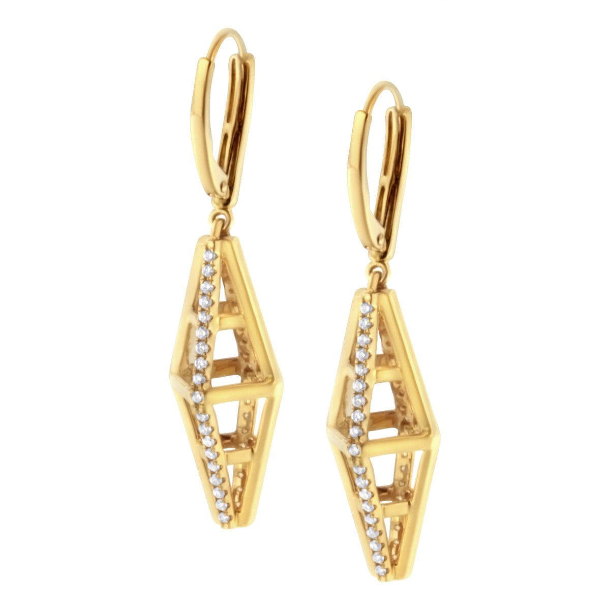 Pendientes largos colgantes geométricos de pilar con diamantes de 5/8 Cttw en oro amarillo de 14K (color G-H, claridad SI1-SI2)