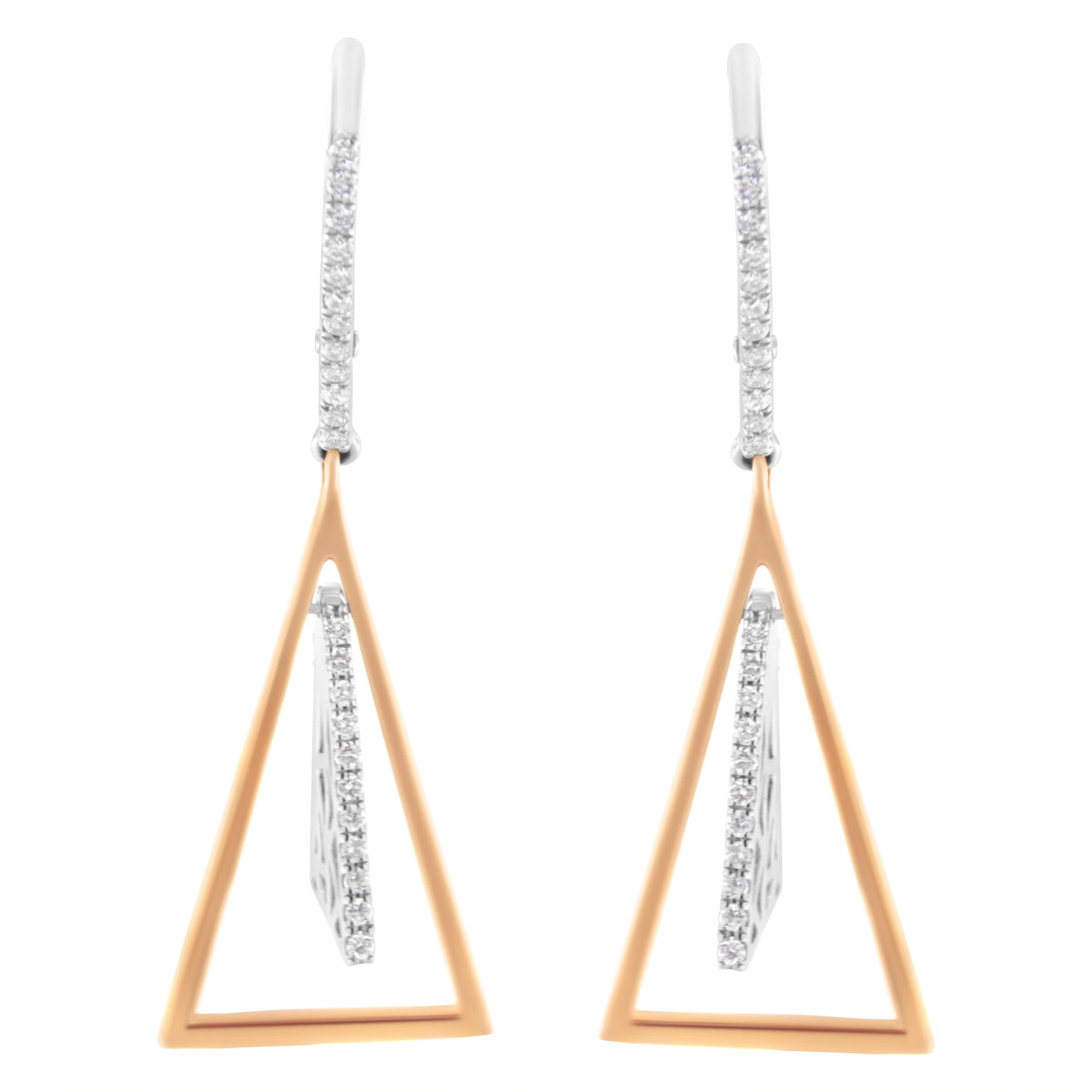 Pendientes colgantes de oro rosa y blanco de 14 quilates con diamantes de 0,375 qt y diseño de carrillón de viento (color G-H, claridad SI1-SI2)