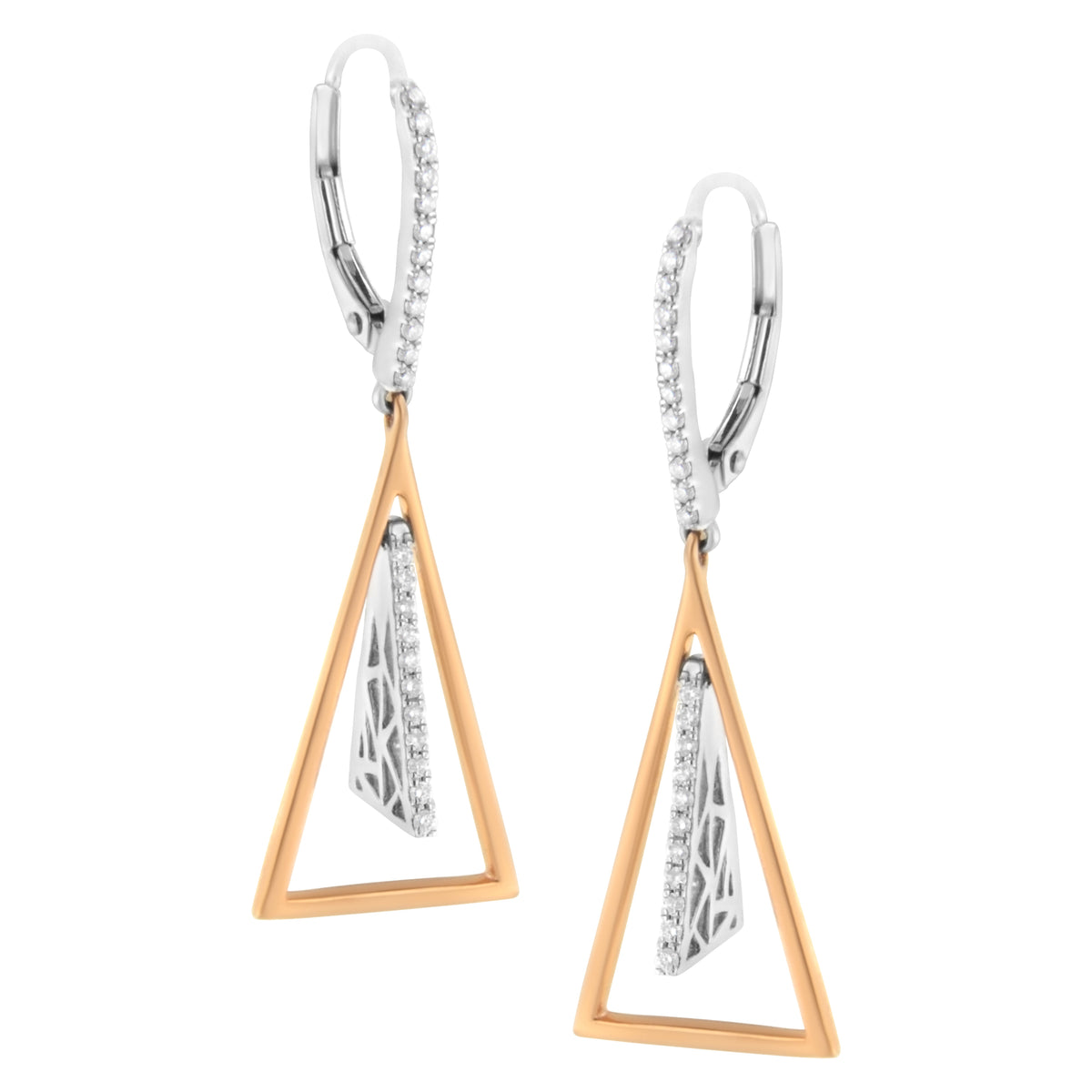 Pendientes colgantes de oro rosa y blanco de 14 quilates con diamantes de 0,375 qt y diseño de carrillón de viento (color G-H, claridad SI1-SI2)