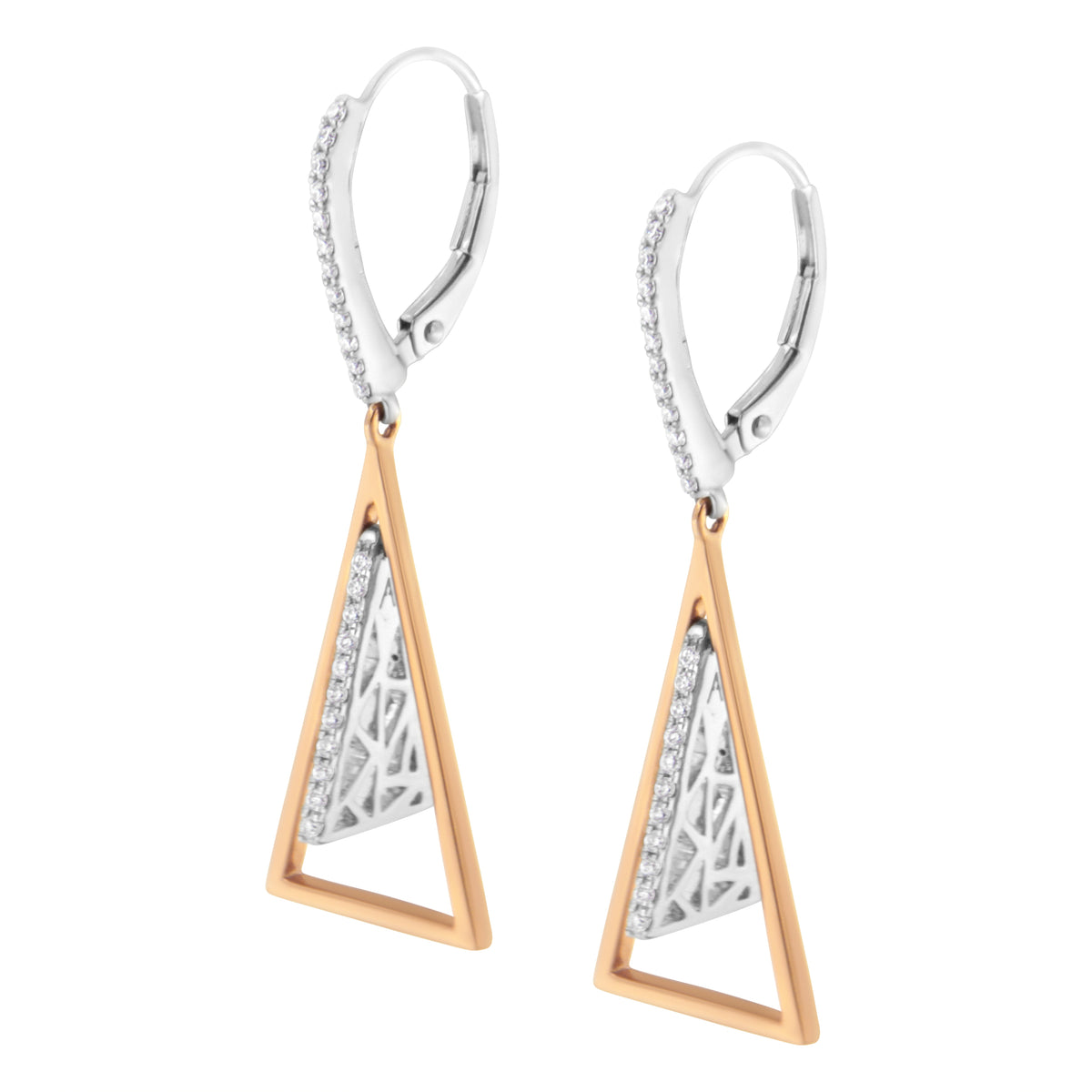 Pendientes colgantes de oro rosa y blanco de 14 quilates con diamantes de 0,375 qt y diseño de carrillón de viento (color G-H, claridad SI1-SI2)