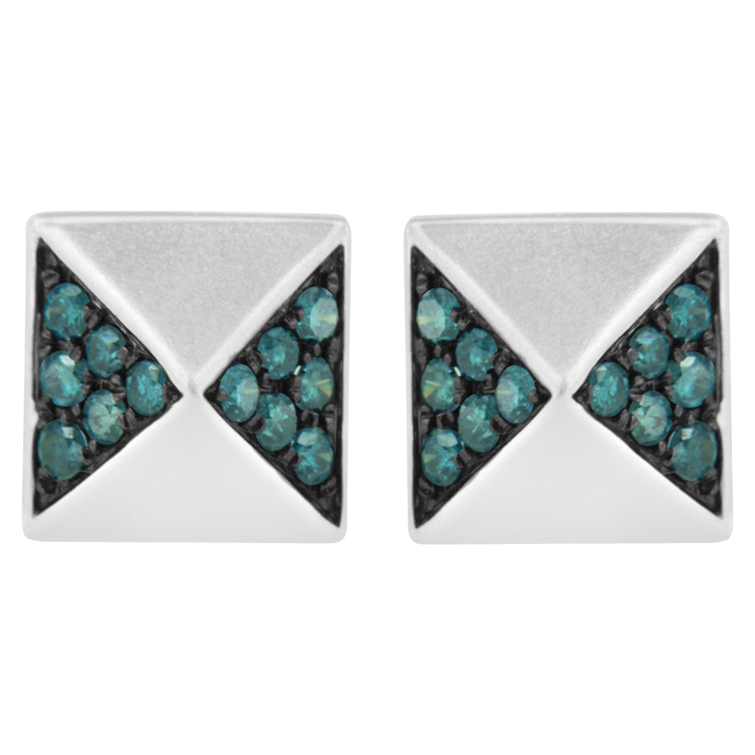 14K White Gold 1/4 Cttw Treated Blue Diamond Pyramid Stud Earring (Blue Color, SI1-SI2 Clarity)