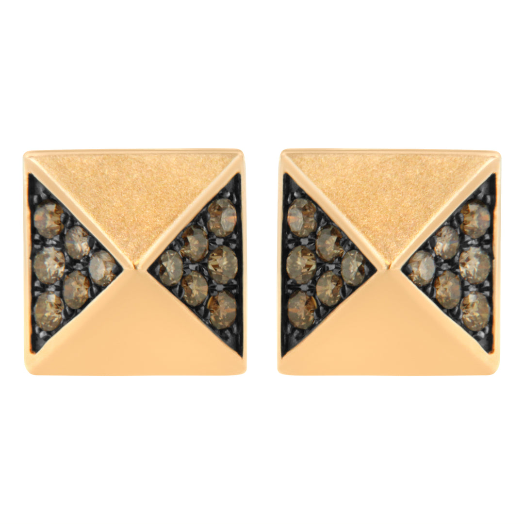 14K Rose Gold 1/4 Cttw Brown Diamond Pyramid Stud Earring (Brown Color, SI1-SI2 Clarity)