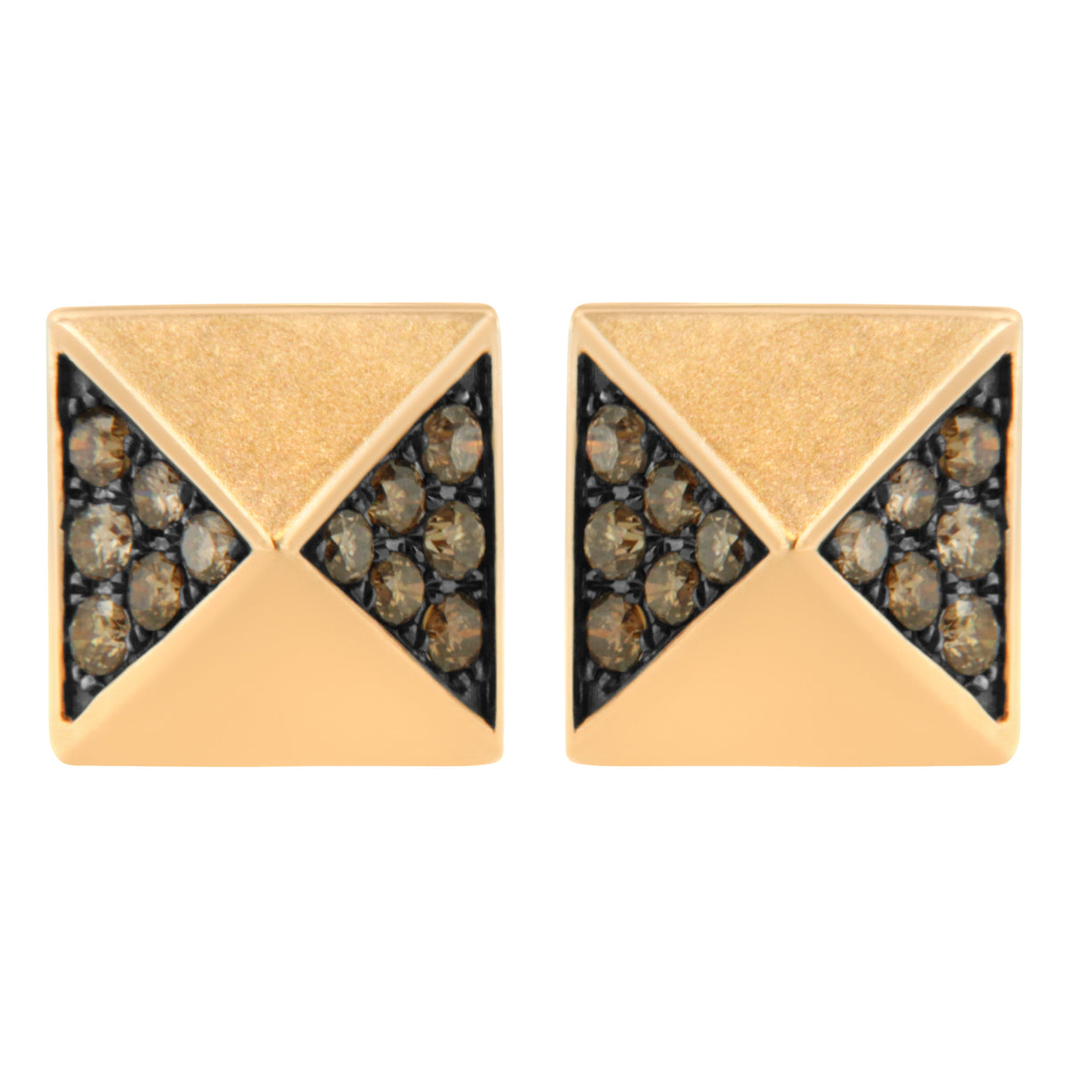 Pendientes de tachuela de pirámide de diamante marrón de 1/4 Cttw de oro rosa de 14K (Color Marrón, Claridad SI1-SI2)