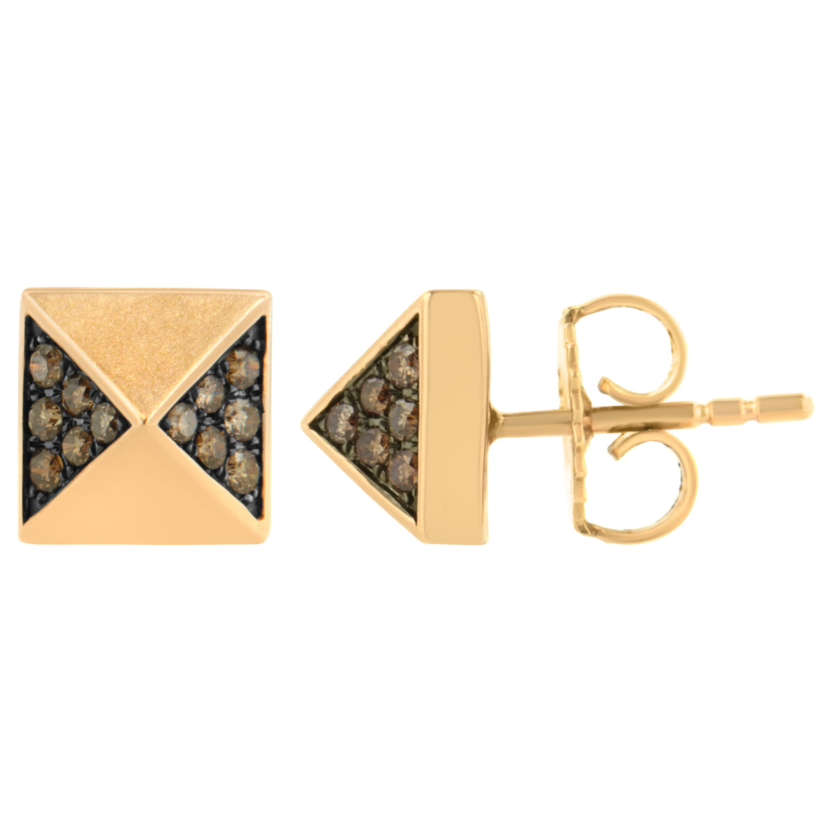 Pendientes de tachuela de pirámide de diamante marrón de 1/4 Cttw de oro rosa de 14K (Color Marrón, Claridad SI1-SI2)