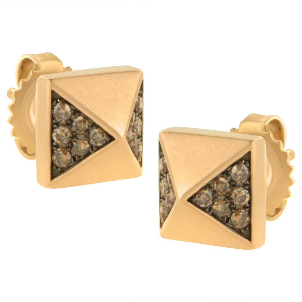 Pendientes de tachuela de pirámide de diamante marrón de 1/4 Cttw de oro rosa de 14K (Color Marrón, Claridad SI1-SI2)