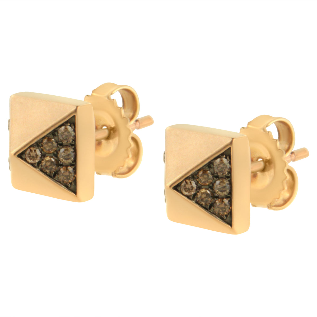 Pendientes de tachuela de pirámide de diamante marrón de 1/4 Cttw de oro rosa de 14K (Color Marrón, Claridad SI1-SI2)