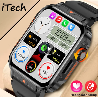 Ultra-Slim Rugged Military Grade Smart-Watch - Outdoor Waterproof Fitness Watch - Large 1.95" Screen and Thin Body