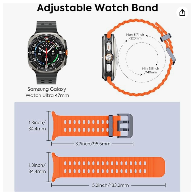 SAMSUNG Galaxy Watch Ultra 47mm Smartwatch Heart Rate Tracking, Sleep Monitor, Fitness Tracker, Titanium Gray with Orange Marine Bands