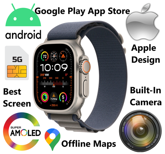 Android Watch Ultra 2 ⌚ Apple Upgraded - Android OS Smart-Watch - 5G Cellular Internet - Google Play Store - Built-in Camera - Wi-Fi, GPS, Bluetooth, and Cellular 🔥