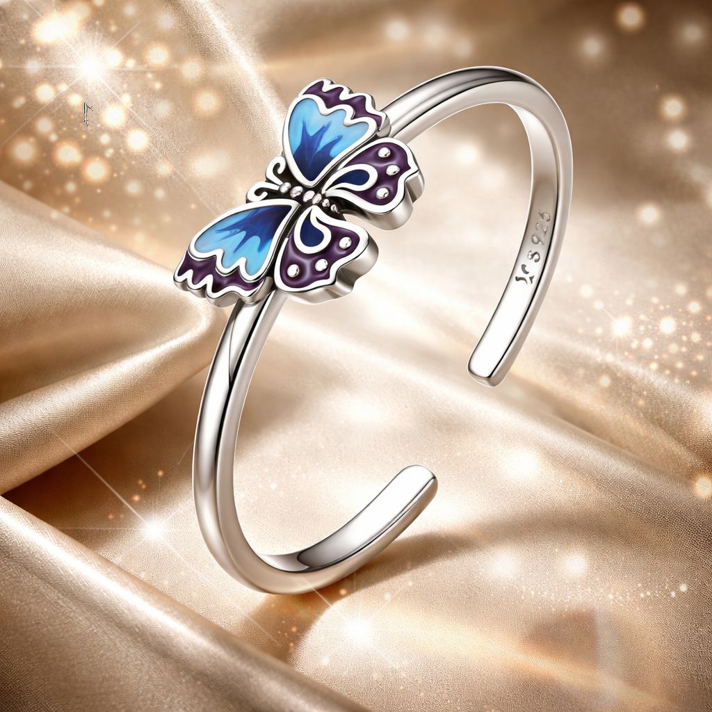 Anillos de mariposa de plata de ley 925 esmaltados en plata oxidada