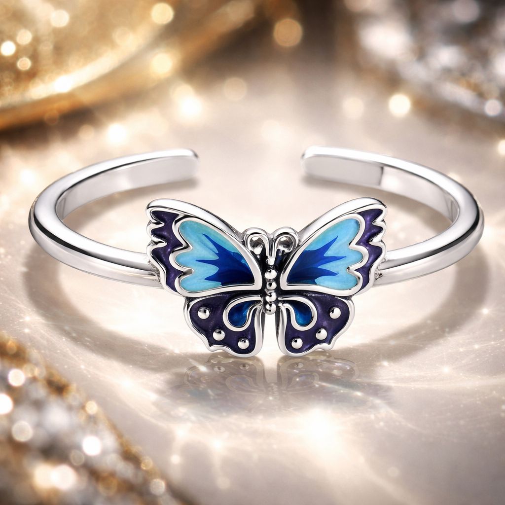 Anillos de mariposa de plata de ley 925 esmaltados en plata oxidada