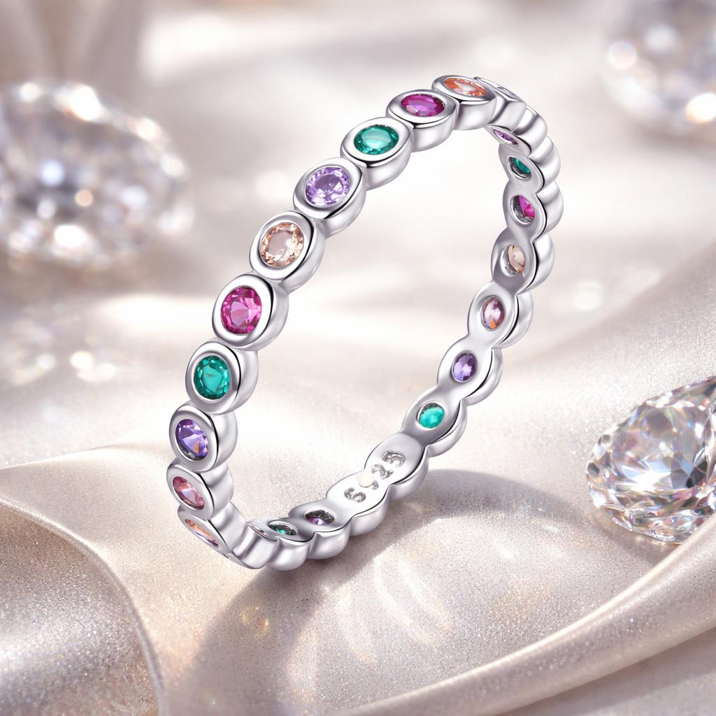 Anillo de plata de ley 925 con pavé de circonitas, talla 6.0 para mujer