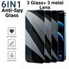 Protector de pantalla antiluz azul de privacidad 6 en 1 de 3 piezas + 3 lentes de cámara de metal para iPhone 17 16 15 14 13
