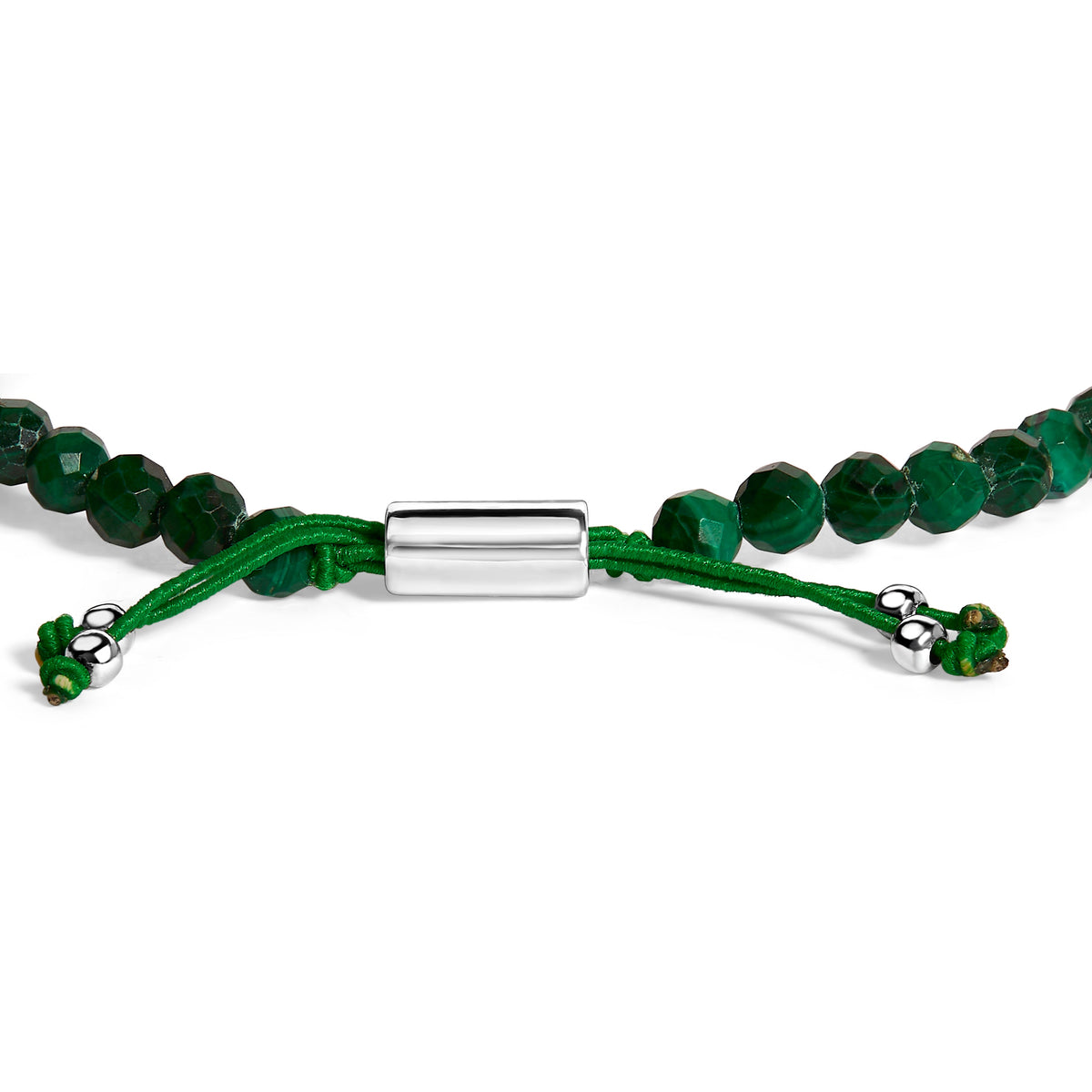 Pulsera de plata de ley con cuentas de malaquita y cierre de bolo