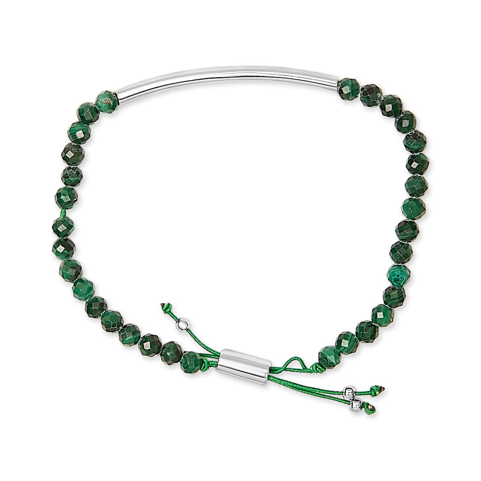 Pulsera de plata de ley con cuentas de malaquita y cierre de bolo