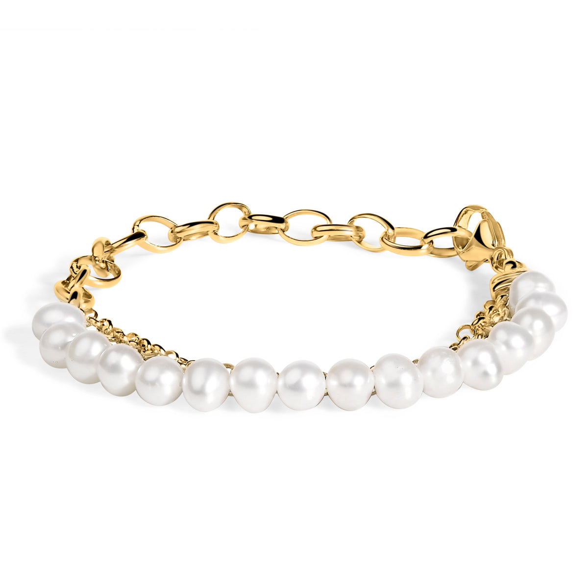 Pulsera de eslabones con perlas cultivadas y vermeil de oro amarillo de 18K