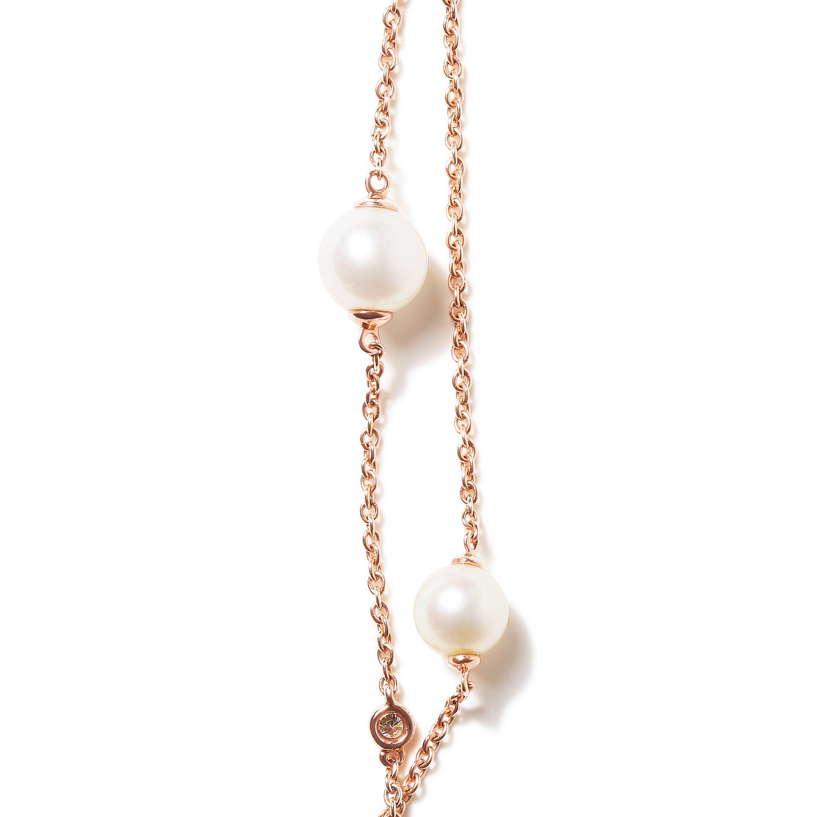 Collar de dos hilos con diamantes y perlas cultivadas de agua dulce en oro rosa de 18K y 0,50 qt. (Color G-H, claridad SI1-SI2) - Ajustable de 16 a 20 pulgadas