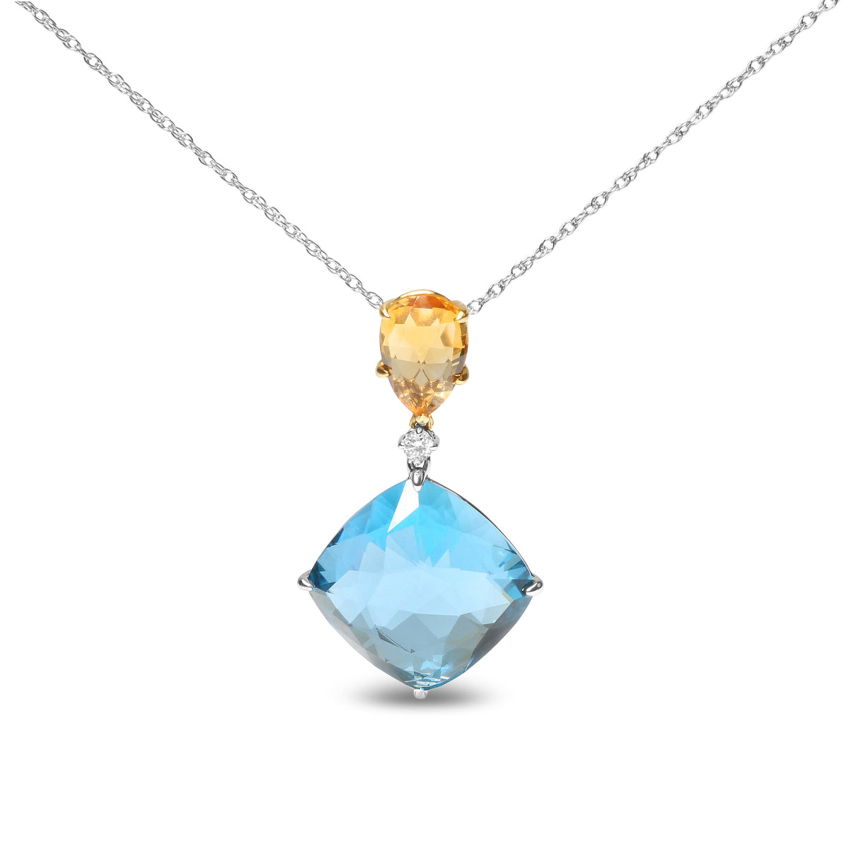 Collar con colgante colgante de oro blanco y amarillo de 18 quilates con acento de diamante y citrino amarillo y topacio azul cielo de 45,72 cm (color G-H, claridad SI1-SI2)