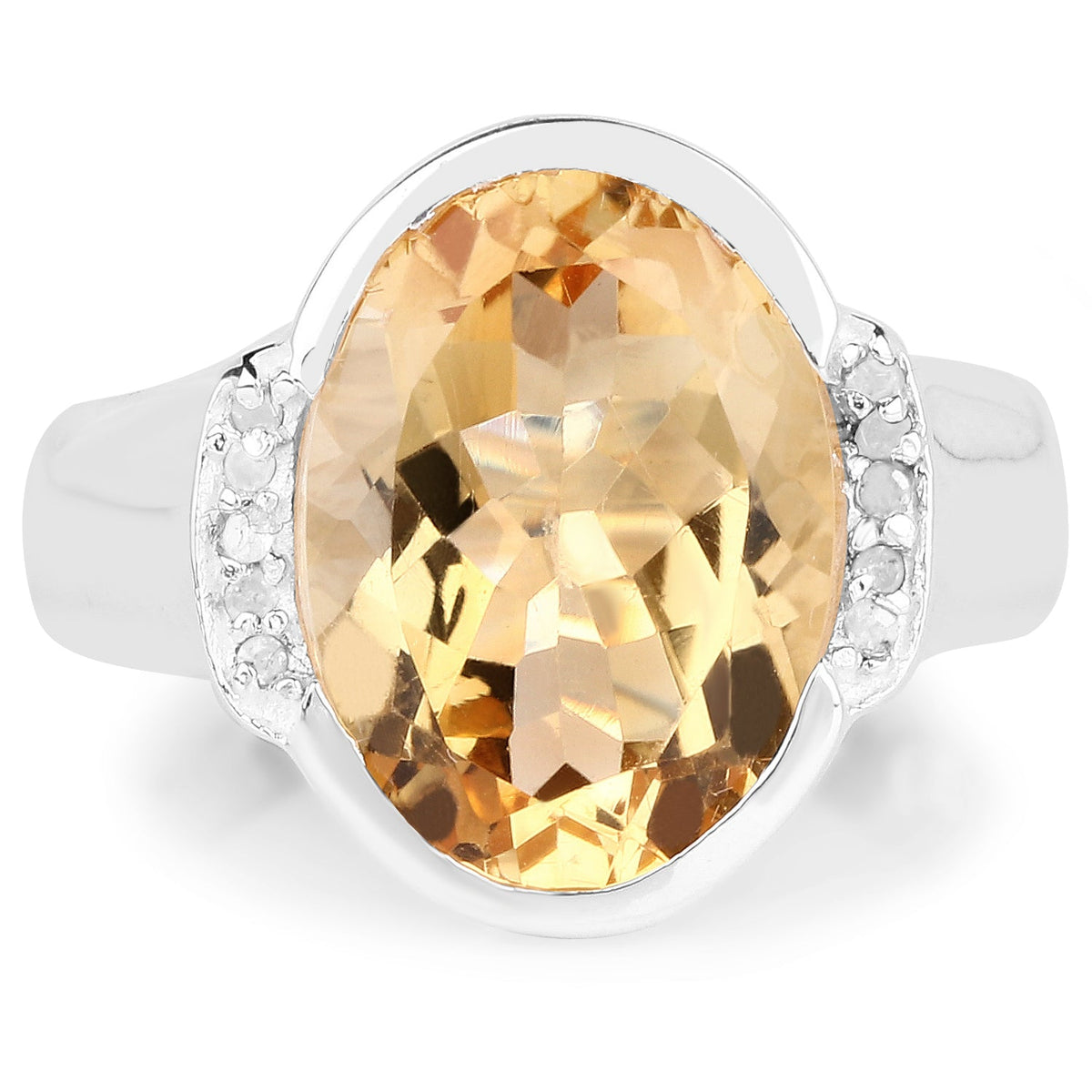 Anillo de plata de ley .925 con citrino genuino de 5.05 quilates y diamantes blancos