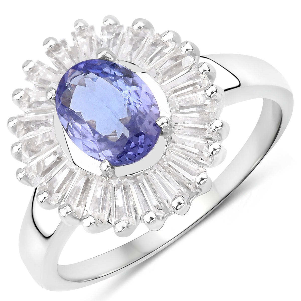 Anillo de plata de ley .925 con tanzanita genuina de 2.47 quilates y topacio blanco