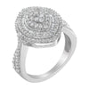 Anillo de cóctel de plata de ley .925 con diamantes redondos y talla baguette de 1.0 Cttw, diseño de racimo en forma de marquesa y triple halo escalonado (Color I-J, Claridad I2-I3) - Talla 7