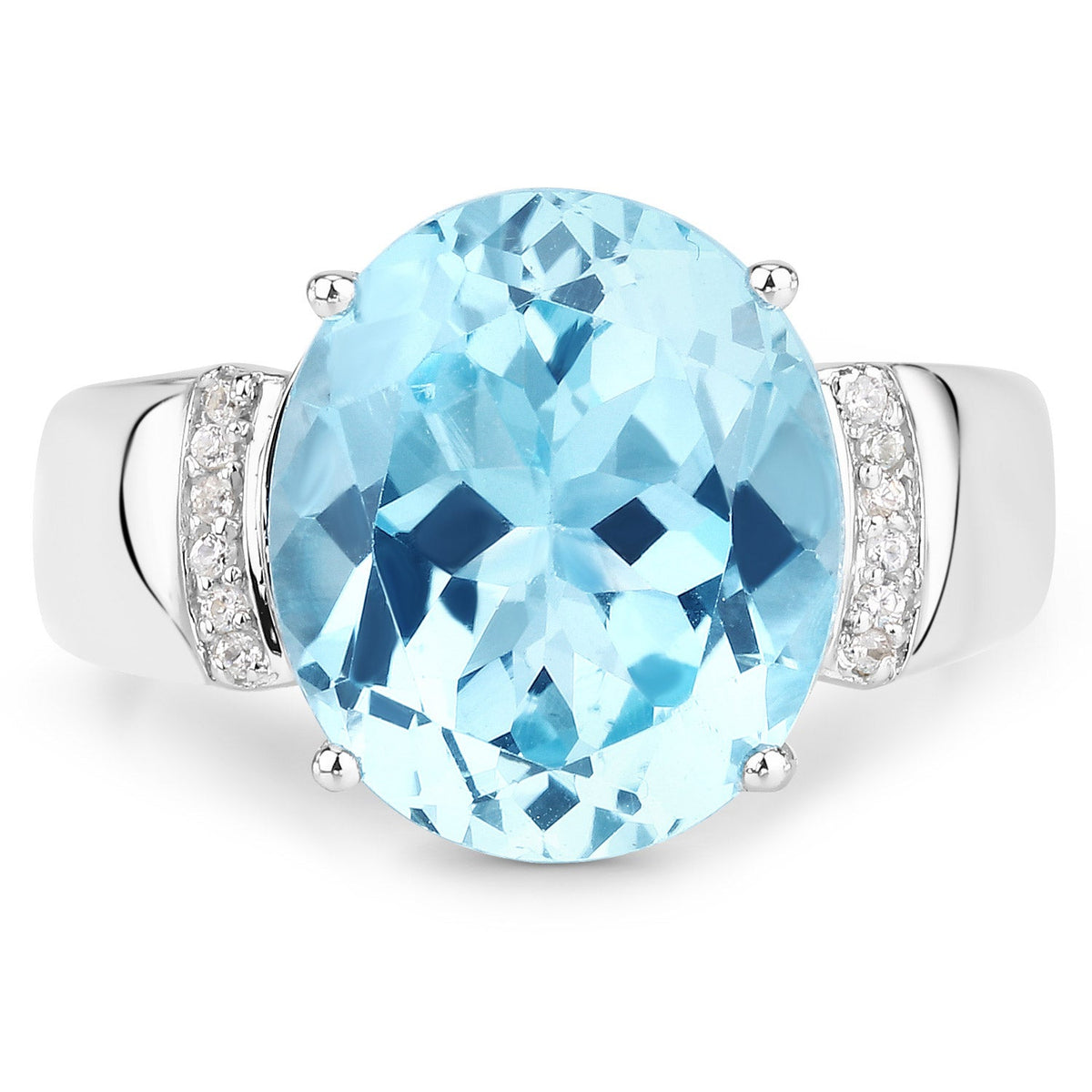 Anillo de plata de ley .925 con topacio azul genuino de 8.36 quilates y circonia blanca