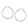 14k White Gold Diamond Cut Hoop Earrings