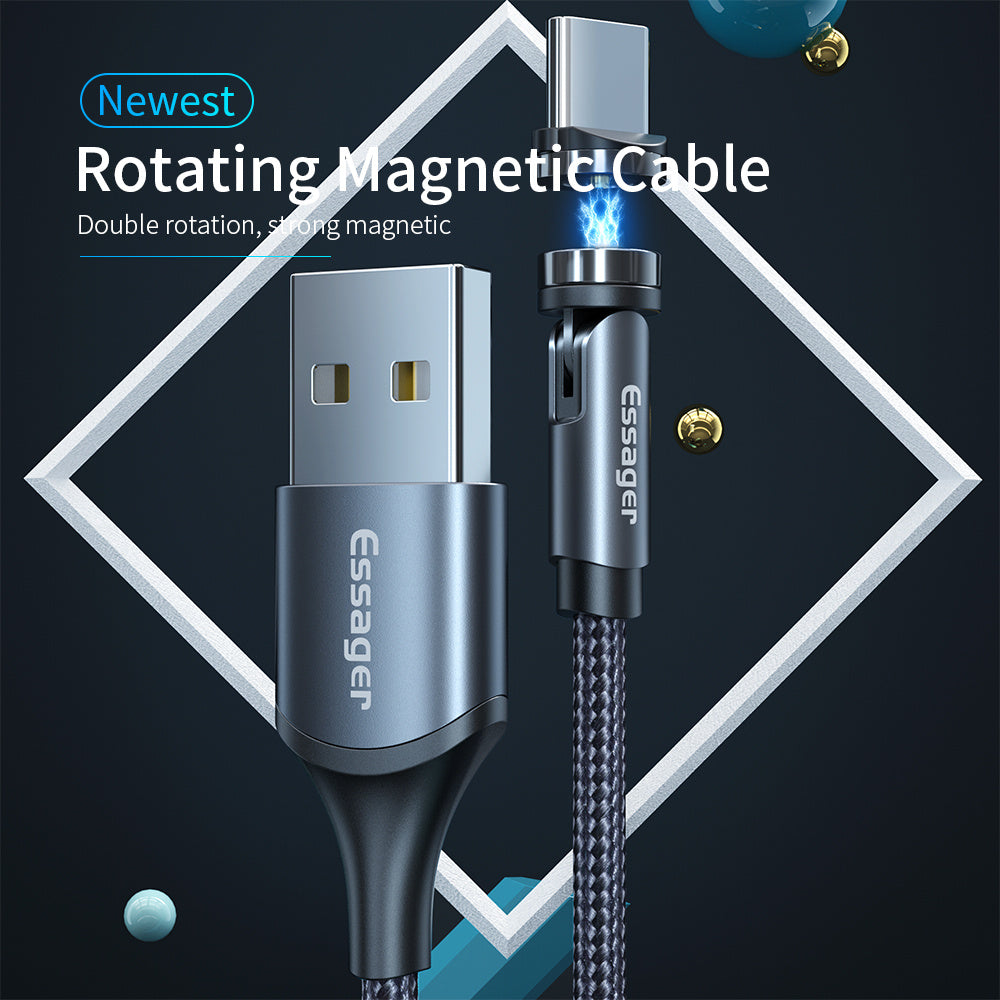 Cable magnético giratorio de carga rápida Essager de 360°: USB-C, micro-USB y Lightning, indicador LED 