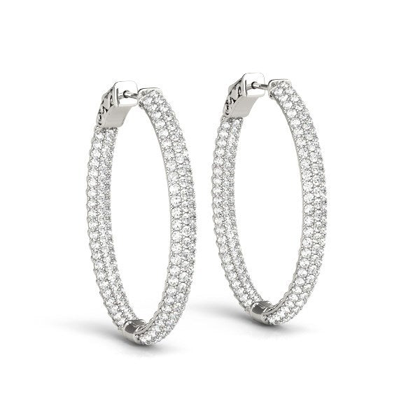 Pendientes de aro de tres hileras con diamantes de oro blanco de 14k de doble cara (2 ct. T.)