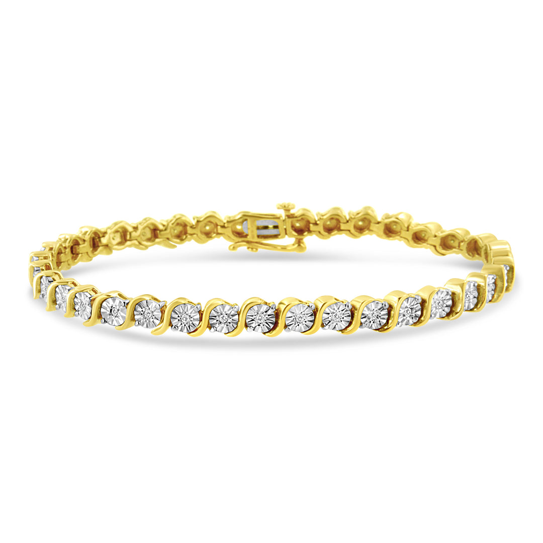 14K Rose Gold Plated .925 Sterling Silver 1/4 Cttw Diamond Round Miracle Plate and "S" Link Tennis Bracelet (I-J Color, I2- I3 Clarity) - 7"
