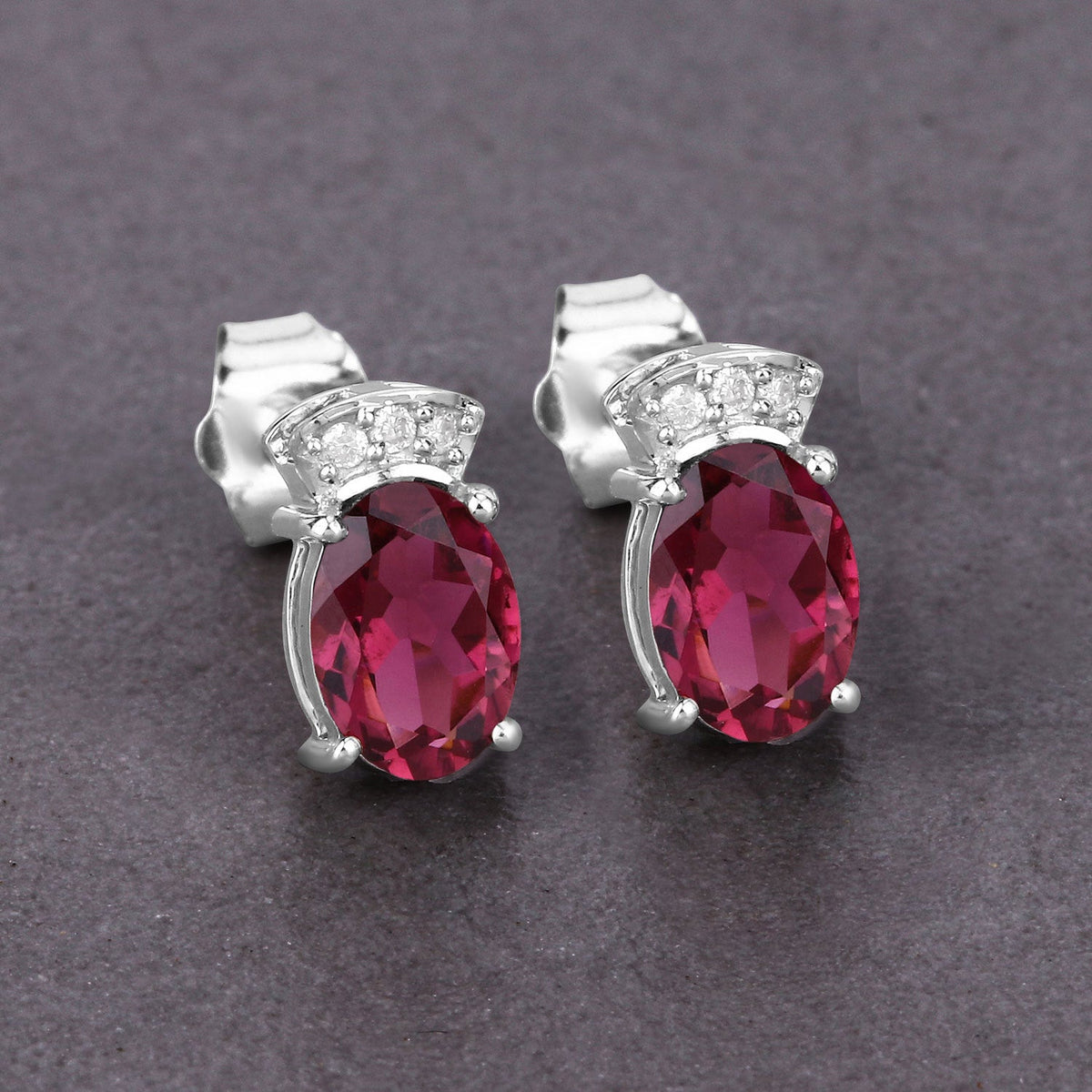 Pendientes de 1,35 quilates de turmalina rosa auténtica y diamante blanco en oro blanco de 14 quilates