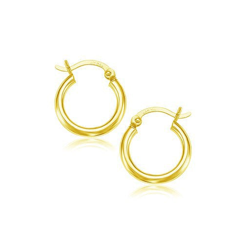 Pendientes de aro pulidos de oro amarillo de 14k (15 mm)