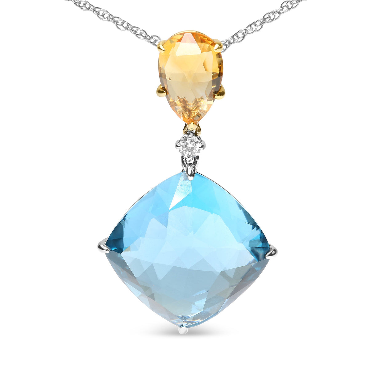 Collar con colgante colgante de oro blanco y amarillo de 18 quilates con acento de diamante y citrino amarillo y topacio azul cielo de 45,72 cm (color G-H, claridad SI1-SI2)
