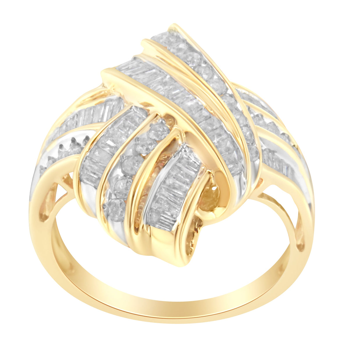 Anillo de cóctel de diamantes de oro amarillo de 10 quilates (1,2 quilates en total, color I-J, claridad I2-I3) - Talla 8