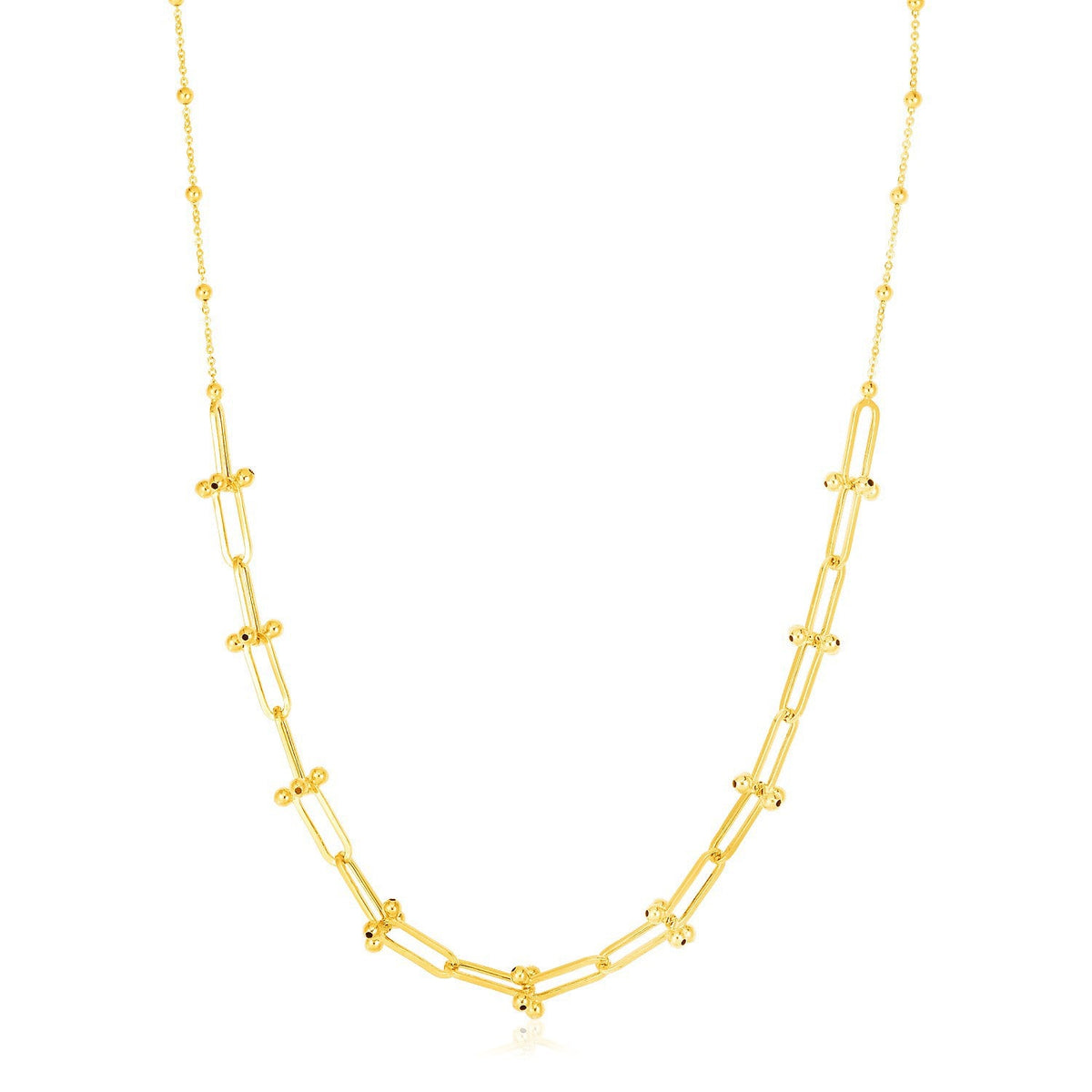Cadena de eslabones en forma de U con cuentas de oro amarillo de 14 quilates