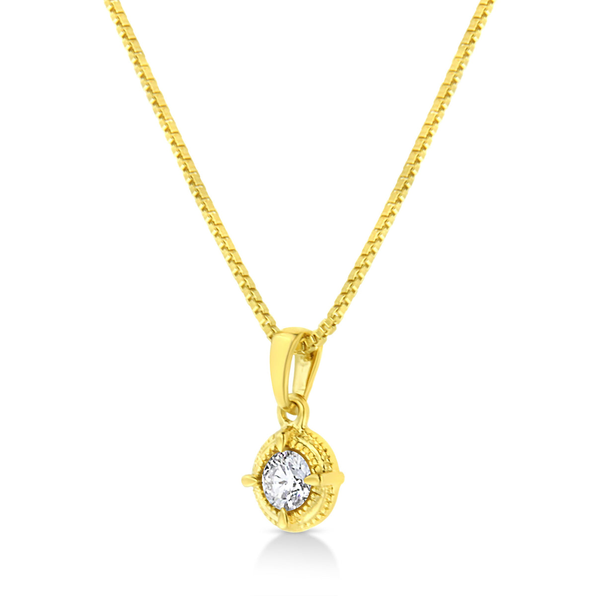Collar con colgante de plata de ley 925 chapada en oro amarillo de 14 quilates con diamante solitario de talla redonda brillante de 1/2 quilate con filigrana de 18" (color K-L, claridad I2-I3)