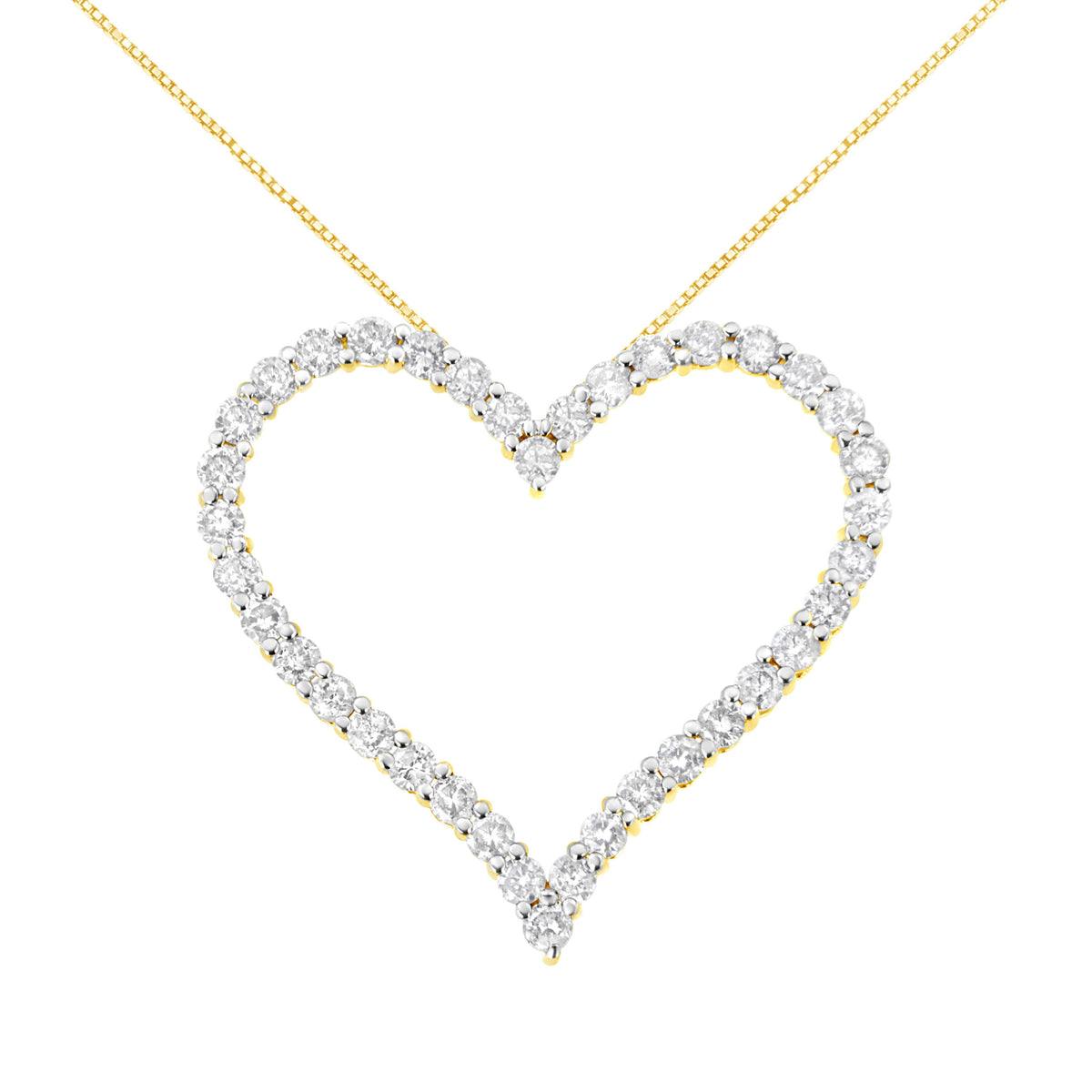 Collar con colgante de corazón abierto de oro amarillo de 10k chapado en plata de ley .925 con diamantes de talla redonda de 3.0 quilates (color J-K, claridad I1-I2) - 18"