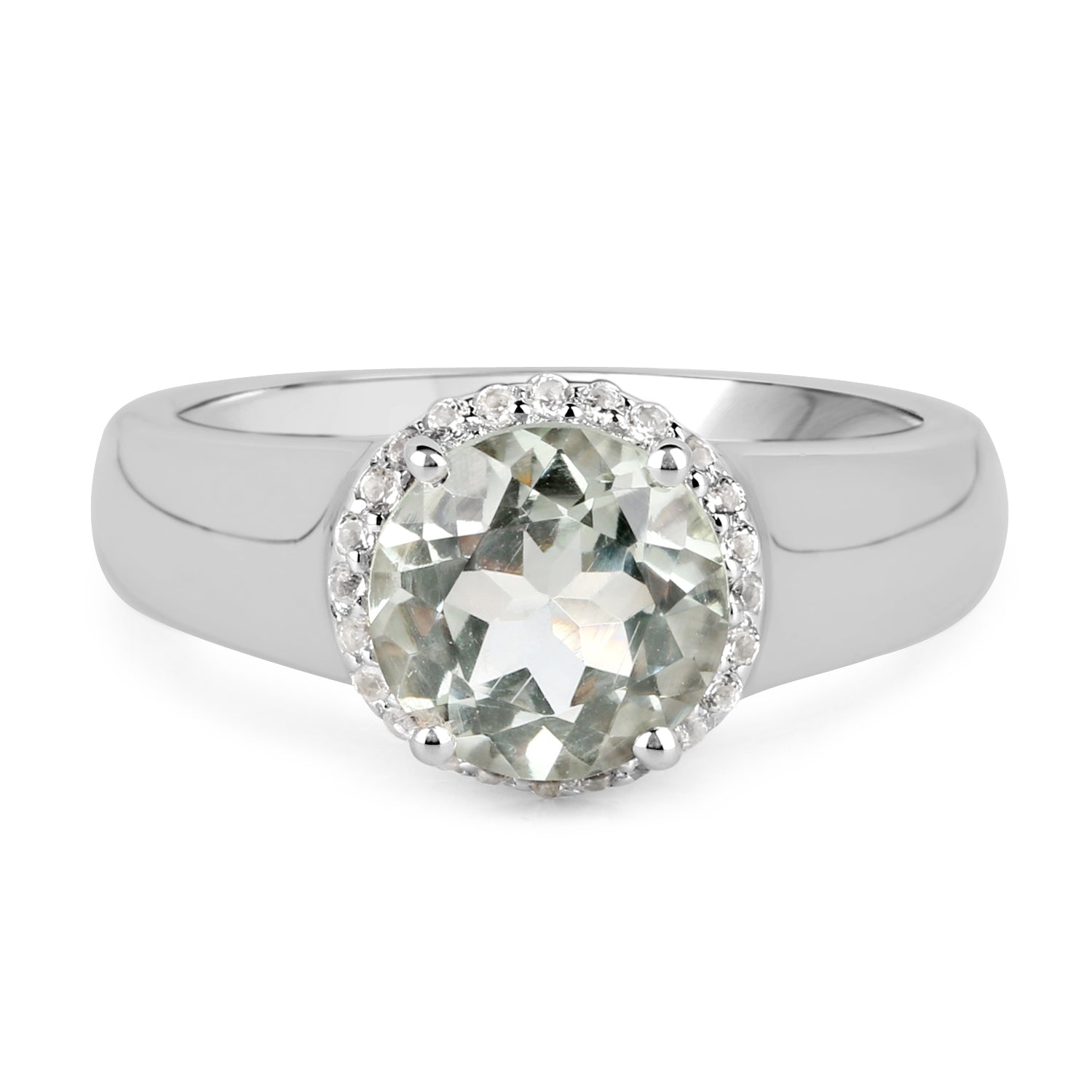 Anillo de plata de ley .925 con amatista verde genuina de 1,87 quilates y topacio blanco