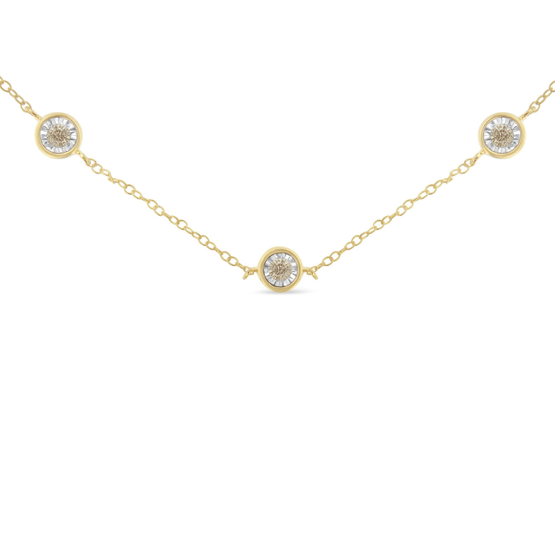 Yellow Color Plated Sterling Silver Diamond Station Necklace (1/2 cttw, K-L Color, I2-I3 Clarity)