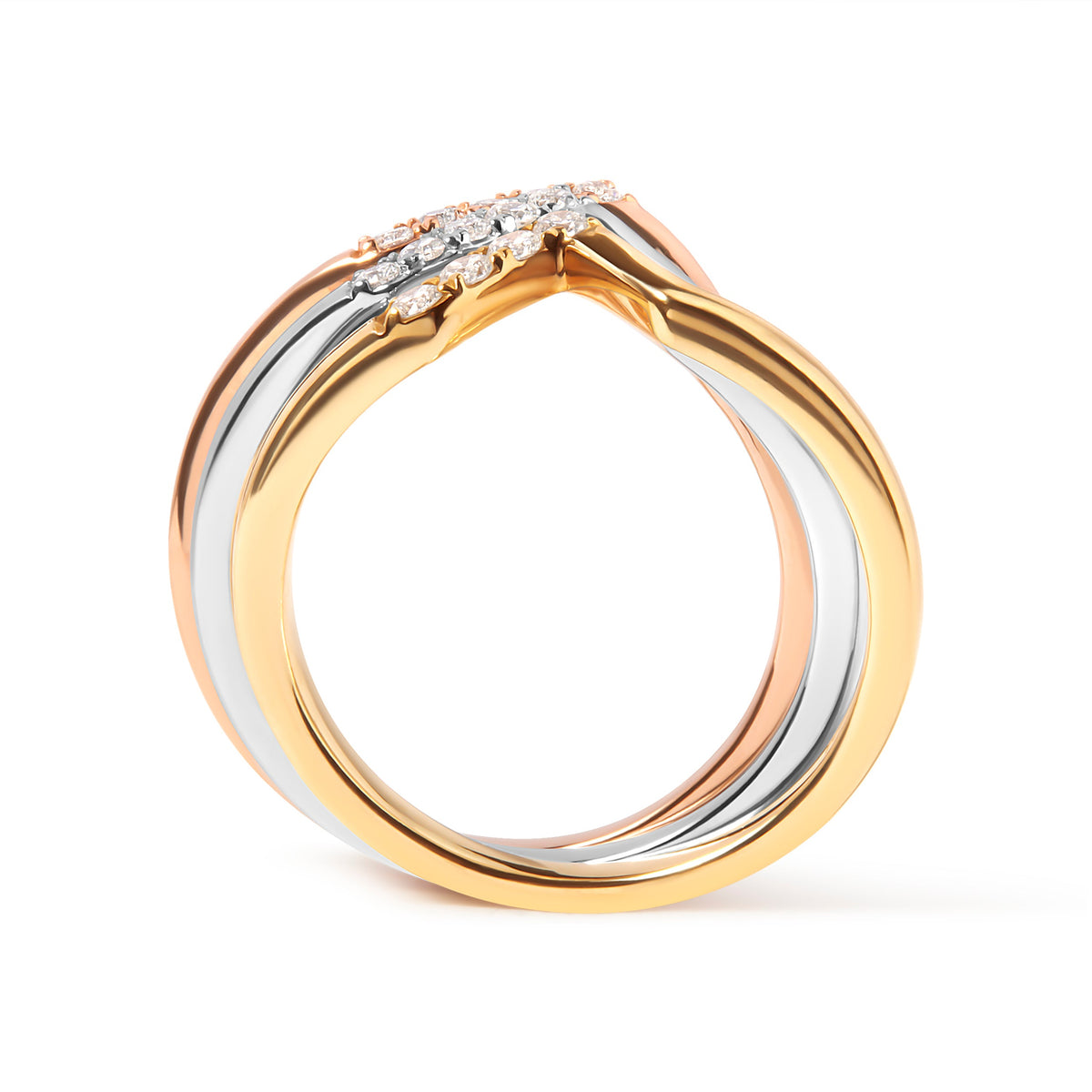 Anillo apilable de oro de 14 quilates con diamantes de 1/4 qt. en forma de chevrón geométrico (color G-H, claridad SI1-SI2) - Talla 7