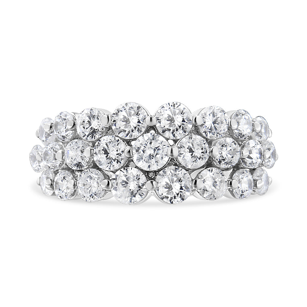 Anillo de oro blanco de 10K con 2 1/2 quilates de diamante natural redondo de 3 hileras (color I-J, claridad I1-I2) - Talla 7