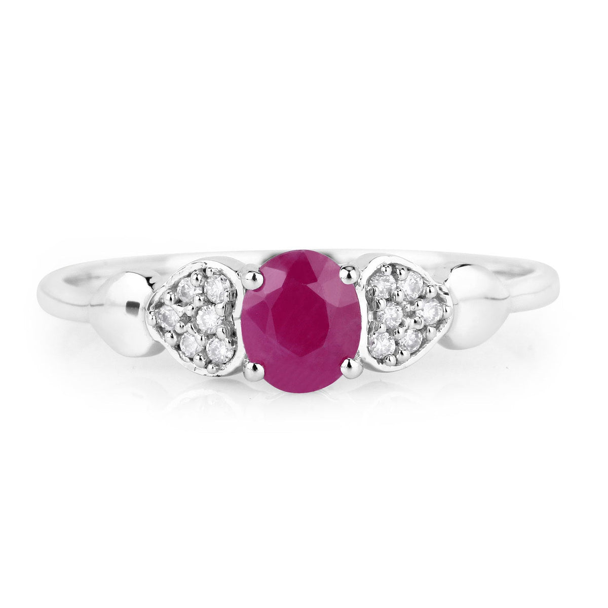 Anillo de oro blanco de 14K con rubí genuino de 0,36 quilates y diamante blanco