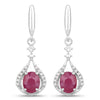 0.70 Carat Genuine Ruby and White Diamond 14K White Gold Earrings