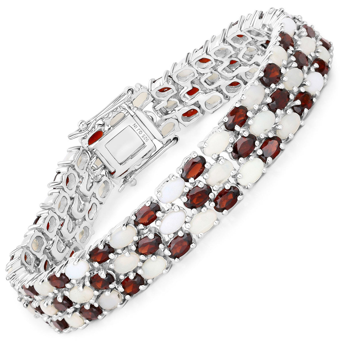 Pulsera de Plata de Ley .925 con Ópalo y Granate Genuinos de 24.08 Quilates