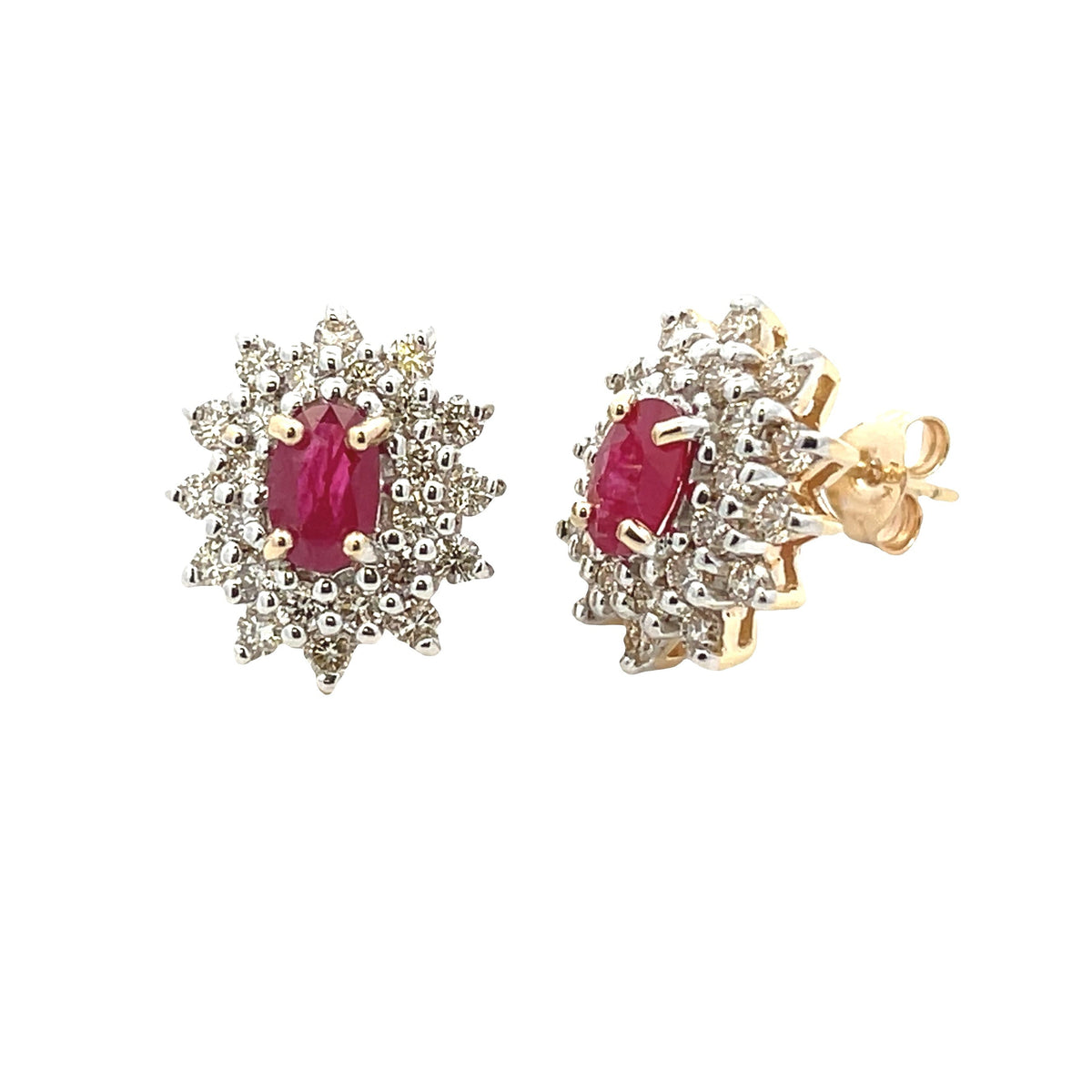 Pendientes de rubí natural de 2,30 ct y diamantes en oro amarillo de 14 K