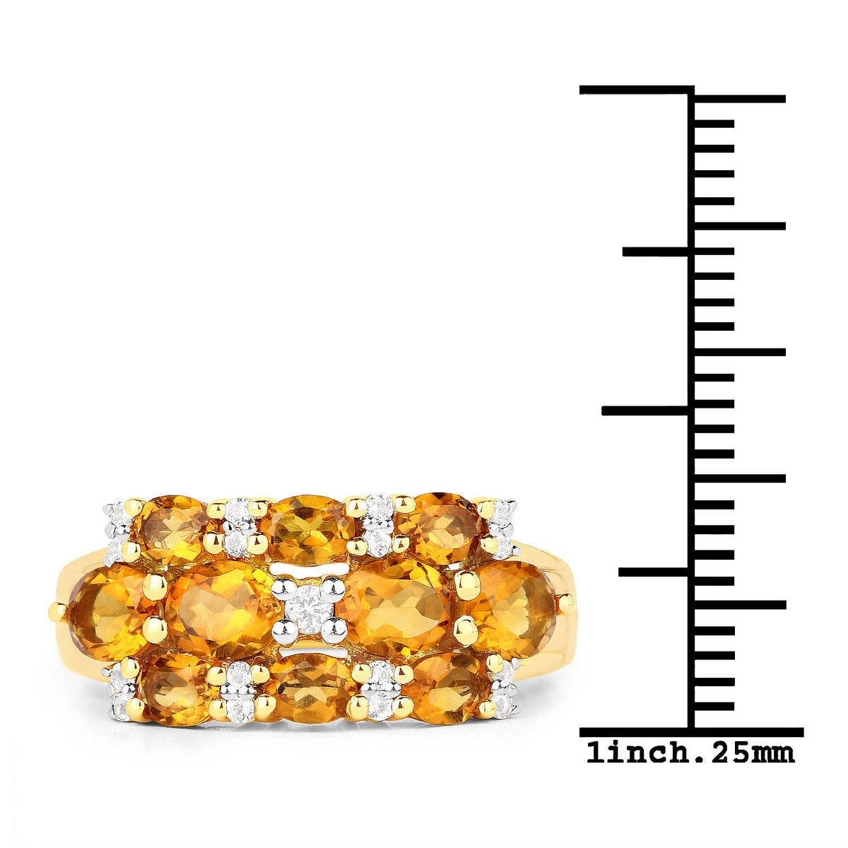Anillo de plata de ley .925 con citrino genuino de 2.48 quilates y topacio blanco chapado en oro amarillo de 14 quilates