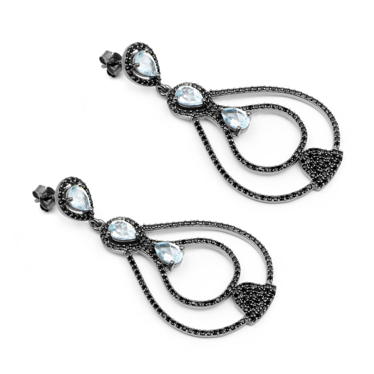Pendientes de topacio azul genuino y espinela negra de 8,81 quilates en plata de ley 925