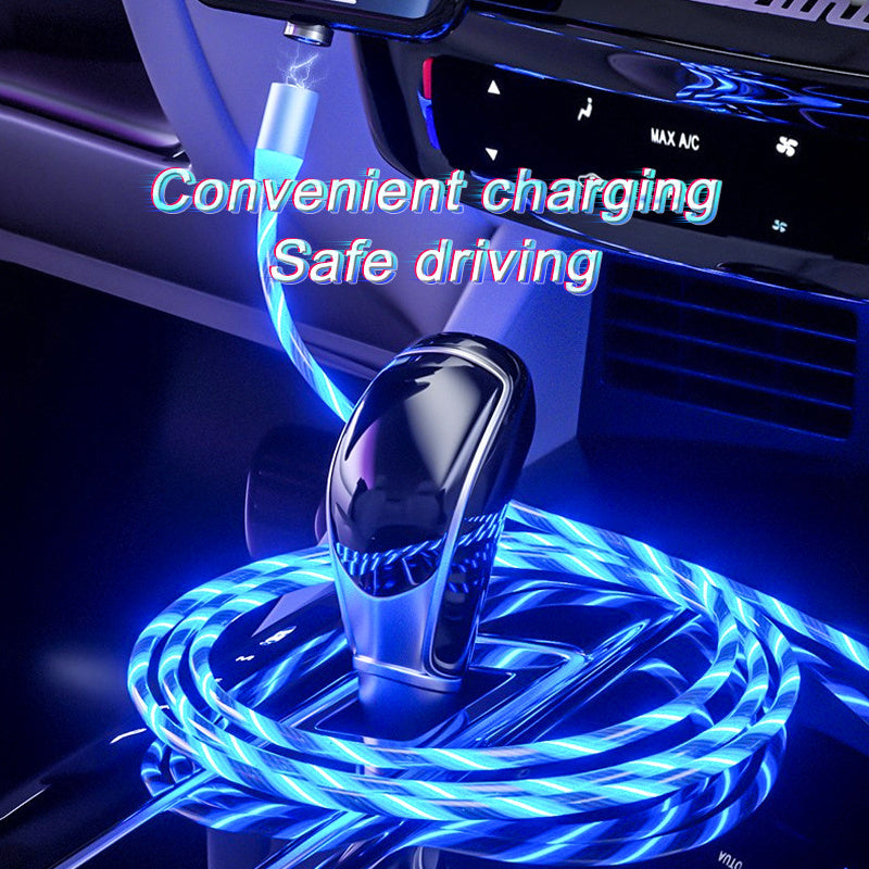 Streamer Magnetic LED Fast-Charge Cable – 3-in-1 USB-C • Micro-USB • Lightning with Colorful LED Glow (1 m / 2 m)