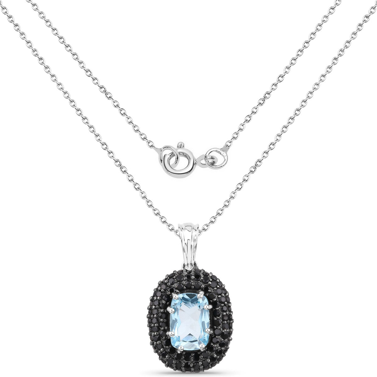 Colgante de plata de ley .925 con topacio azul auténtico de 6,70 quilates y espinela negra