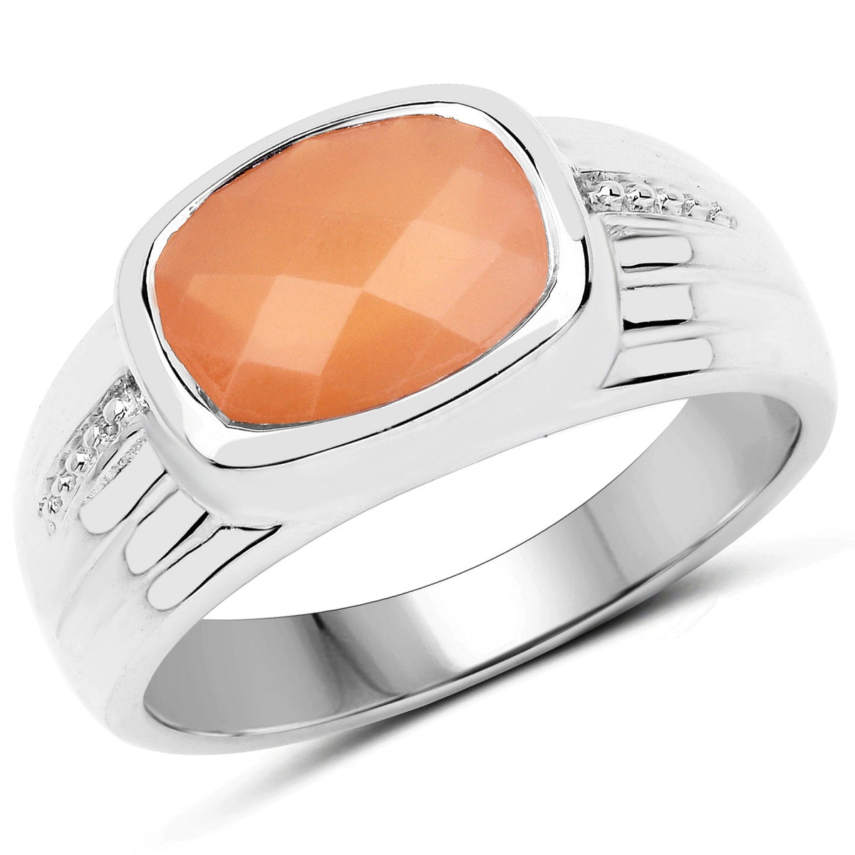 Anillo de plata de ley .925 con piedra lunar melocotón auténtica de 2,60 quilates